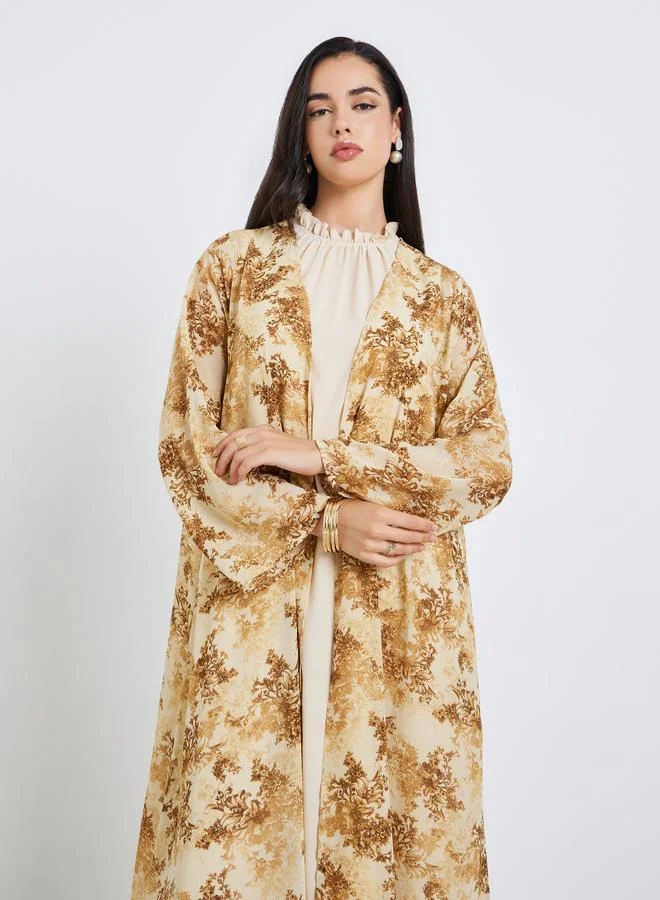 أميرة طقم محتشم من عباية وفستان شيفون مطبوع للنساء